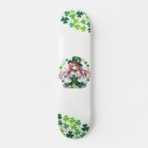 Saint Patrick's Day clover anime girl Skateboard