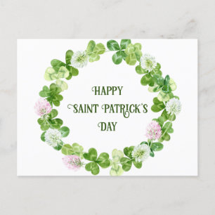Saint Patricks Day Clover Watercolor Wreath Postcard