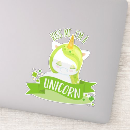 Saint Patricks Day Clovers Kiss Me Im Unicorn  Sticker