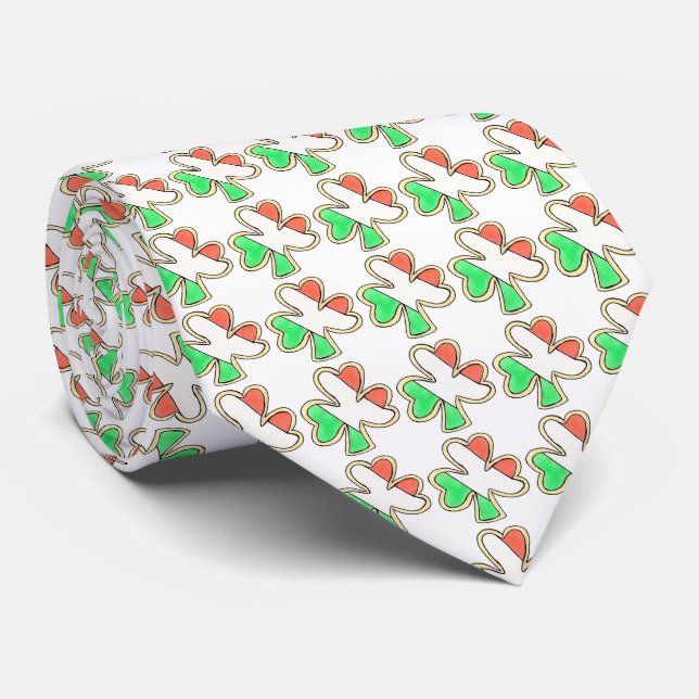 Saint Patrick's Day Cookies Irish Flag Shamrock Neck Tie (Rolled)