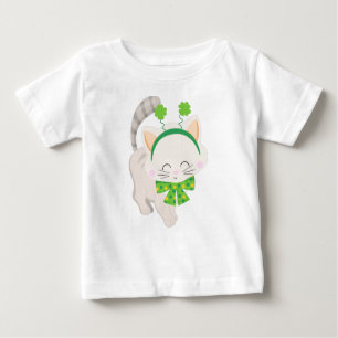 Saint Patrick's Day, Cute Cat, Lucky Clovers Baby T-Shirt