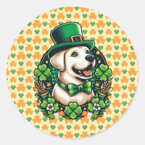 Saint Patricks Day Cute Dog Classic Round Sticker