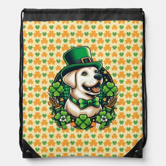 Saint Patrick's Day Cute Dog Drawstring Bag (Front)