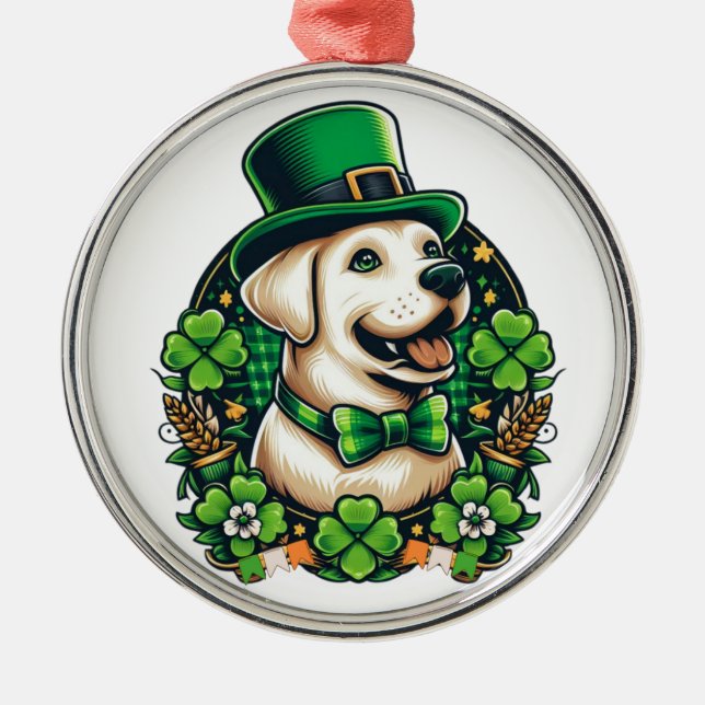 Saint Patrick's Day Cute Dog Metal Ornament (Front)