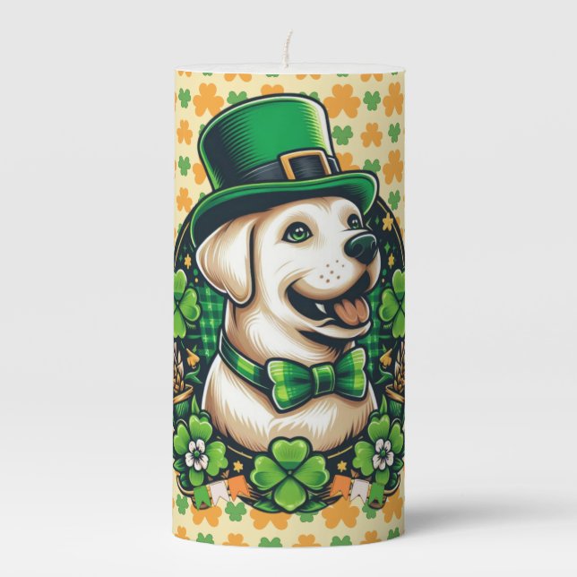 Saint Patrick's Day Cute Dog Pillar Candle (Front)