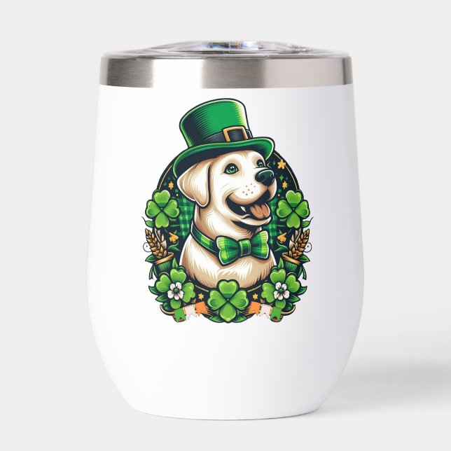 Saint Patrick's Day Cute Dog Thermal Wine Tumbler (Front)