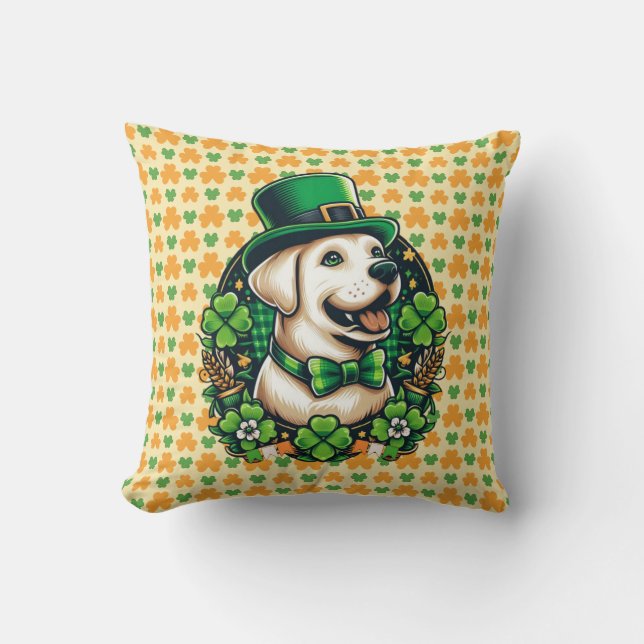 Saint Patrick's Day Cute Dog Throw Pillow (Front)