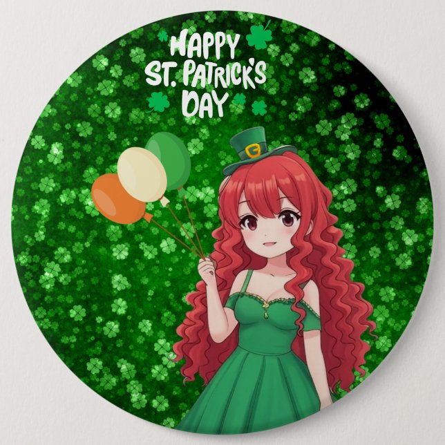  Saint Patrick's day cute, Irish anime lass  Button (Front)