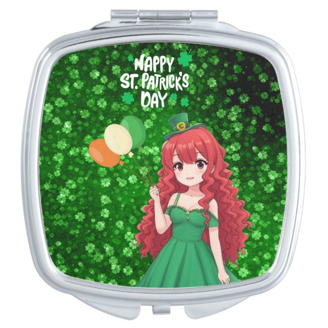  Saint Patrick's day cute, Irish anime lass  Compact Mirror (Front)