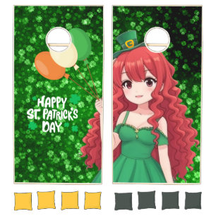 Saint Patrick's day cute, Irish anime lass Cornhole Set
