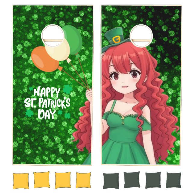  Saint Patrick's day cute, Irish anime lass  Cornhole Set (Set)