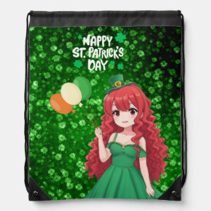  Saint Patrick's day cute, Irish anime lass  Drawstring Bag