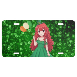 Saint Patrick's day cute, Irish anime lass License Plate