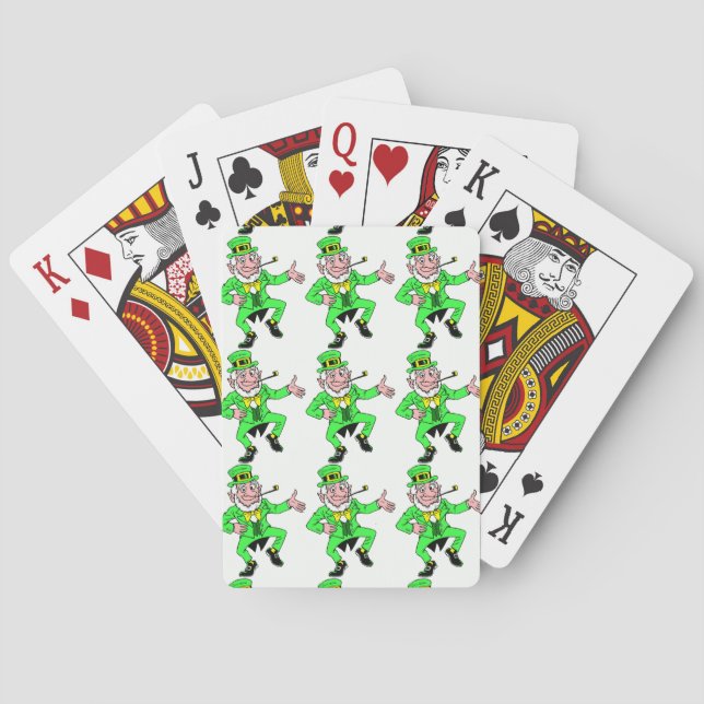 Saint Patrick's Day Dancing Leprechauns Pattern Poker Cards (Back)