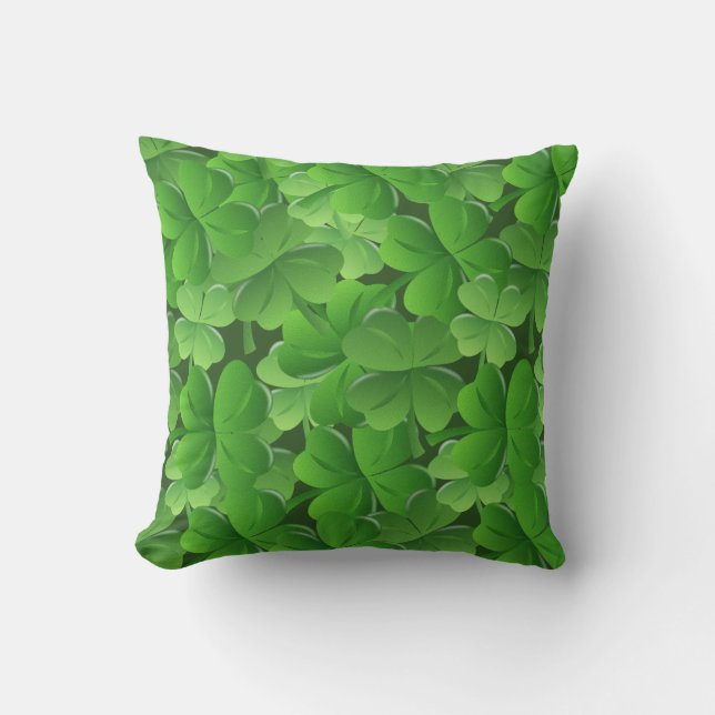 Saint Patricks Day Four Leaf Clover Irish Throw Pillow (Front)