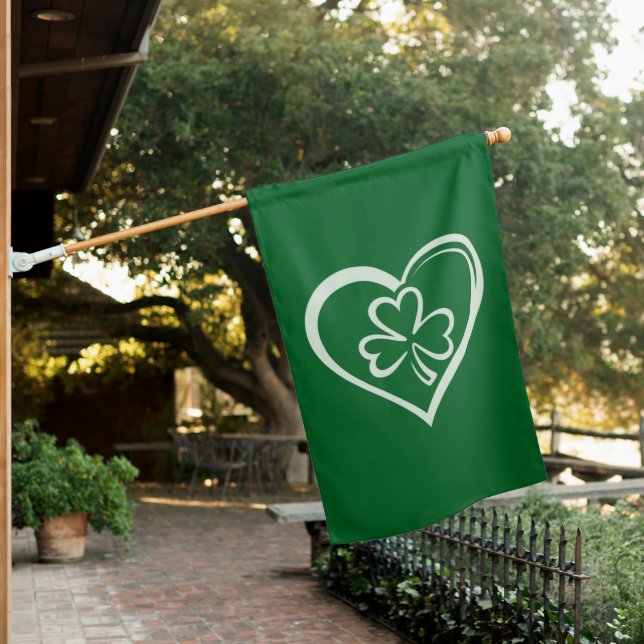 Saint Patrick's Day Funny Shamrock Heart Irish  House Flag (In SItu)