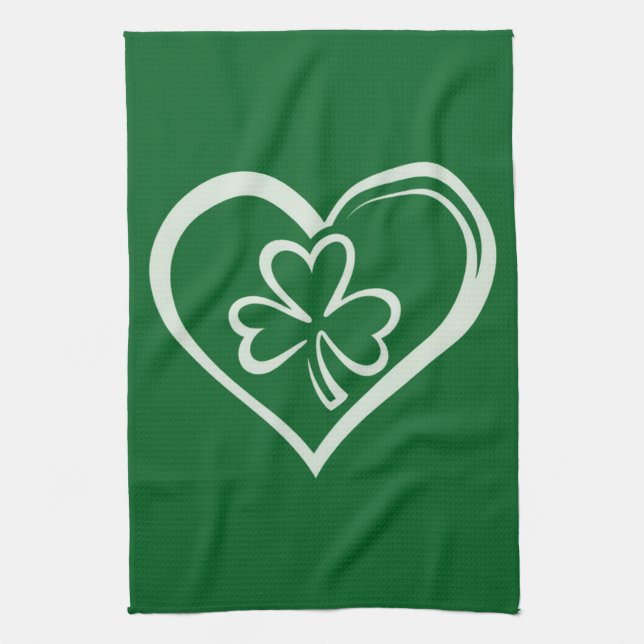 Saint Patrick's Day Funny Shamrock Heart Irish  Kitchen Towel (Vertical)