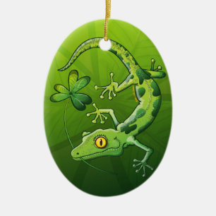 Saint Patrick's Day Gecko Ceramic Ornament