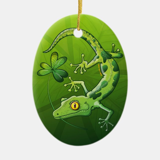 Saint Patrick's Day Gecko Ceramic Ornament (Front)