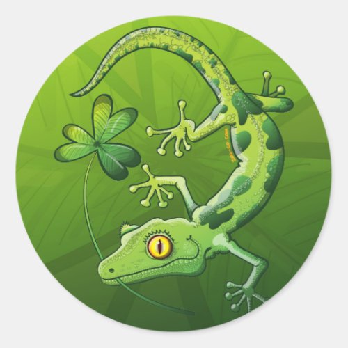 Saint Patricks Day Gecko Classic Round Sticker