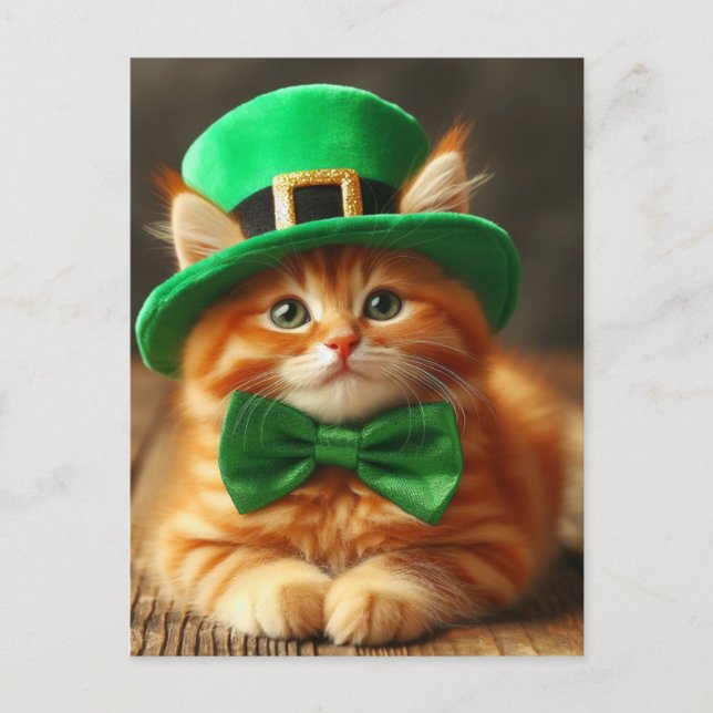 Saint Patricks Day Ginger Kitten Postcard (Front)