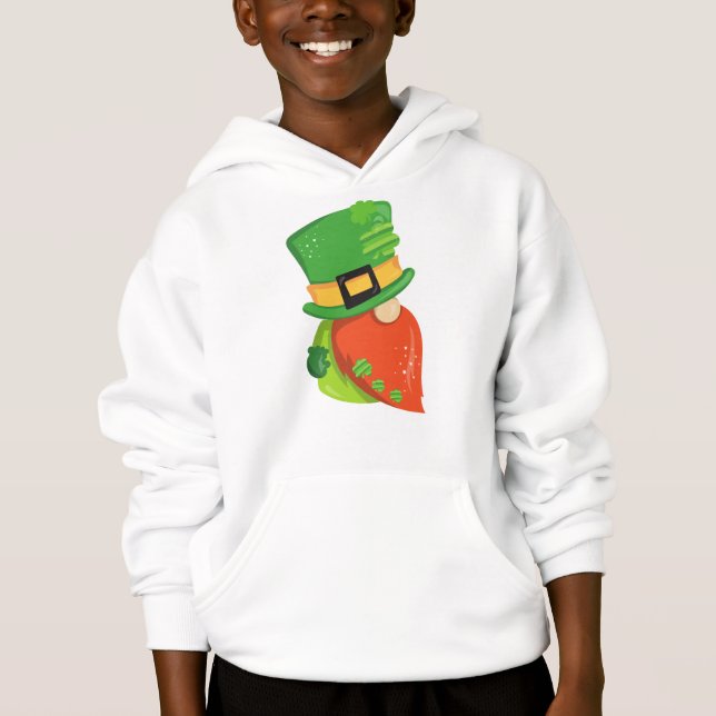 Saint Patrick's Day Gnome, Leprechaun Hat, Clovers Hoodie (Front)