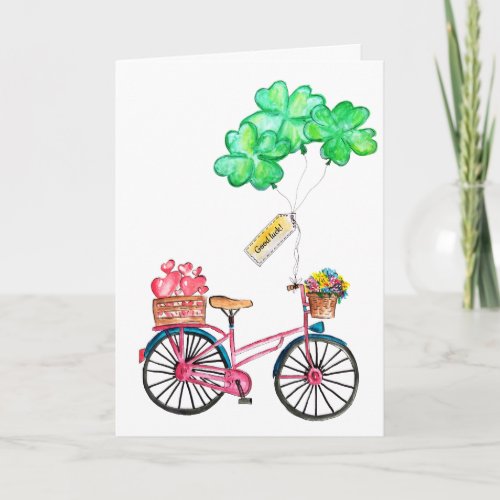 Saint Patricks Day Green Balloons Bicycle Shamrock Holiday Card