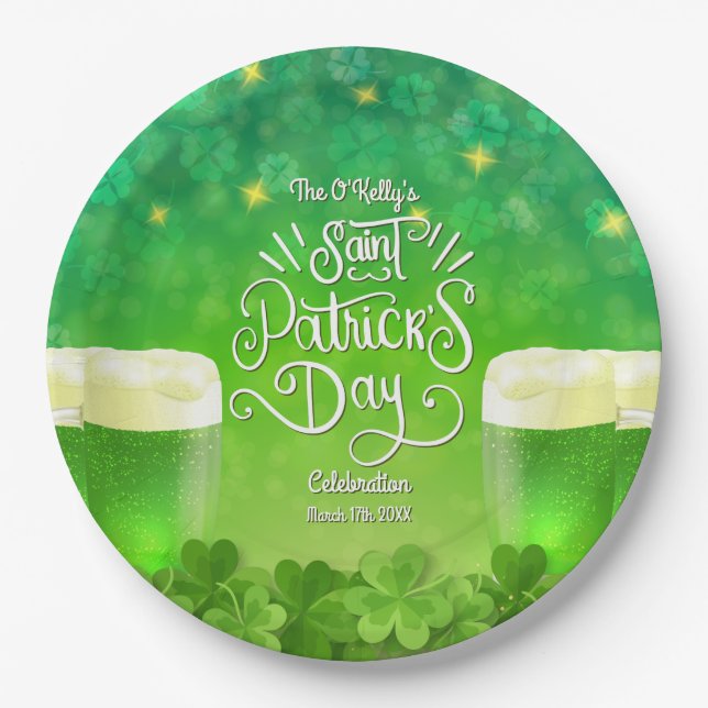 Saint Patrick's Day Green Beer Party Paper Plates (Front)