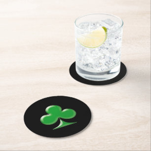 Saint Patrick's Day Green black Clover Shamrock  Round Paper Coaster