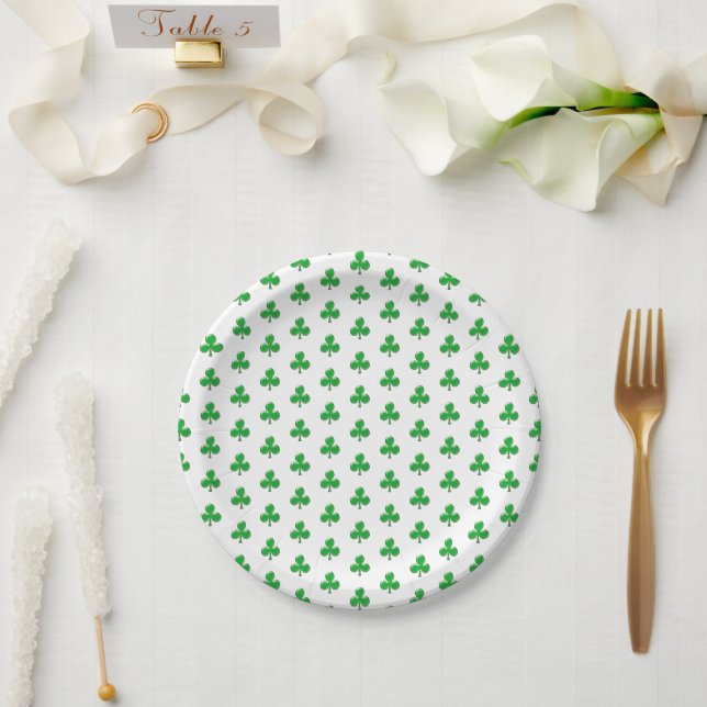 Saint Patrick's Day Green Irish clover Shamrock  Paper Plates (Wedding)