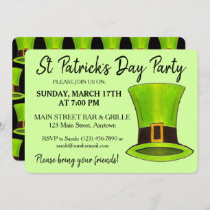 Saint Patrick's Day Green Leprechaun Tophat Party Invitation