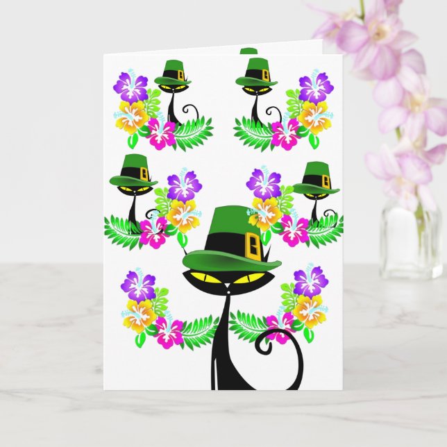 Saint Patrick's Day Greeting Card Cat Floral (Orchid)
