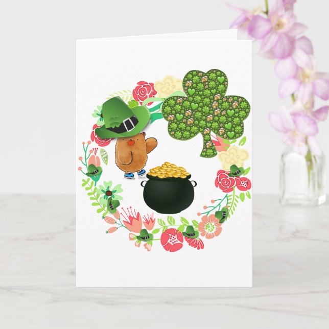 Saint Patrick's Day Greeting Card Teddy BearFloral (Orchid)