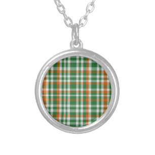  Saint Patrick's day Ireland Flag colored gingham  Silver Plated Necklace