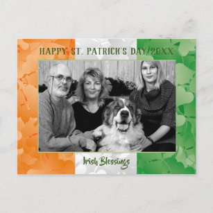 Saint Patrick's Day Irish flag clovers photo frame Postcard