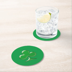 Saint Patrick's Day Irish Green Clover Shamrock Round Paper Coaster