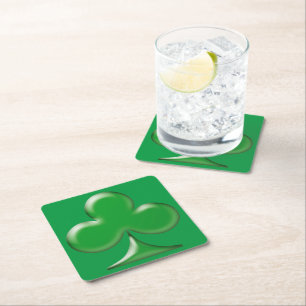 Saint Patrick's Day Irish Green Clover Shamrock Square Paper Coaster