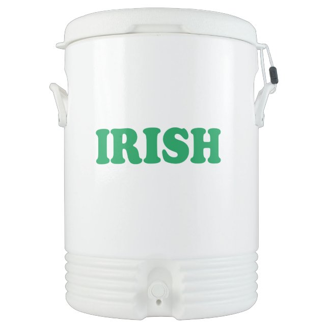 Saint Patrick's Day Irish Green letters white Beverage Cooler (Front)