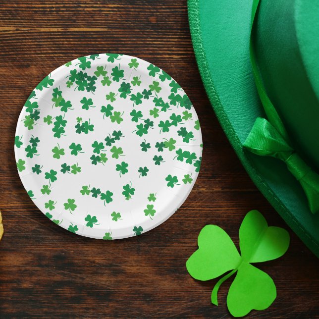Saint Patrick's Day Irish Green Shamrock Clovers Paper Plates (Creator Uploaded)