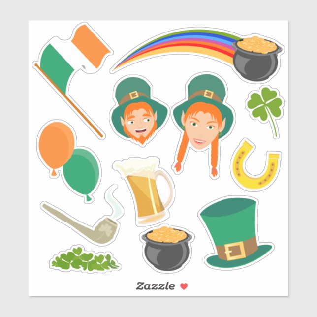 Saint Patrick's Day Irish symbols collection of Sticker (Sheet)