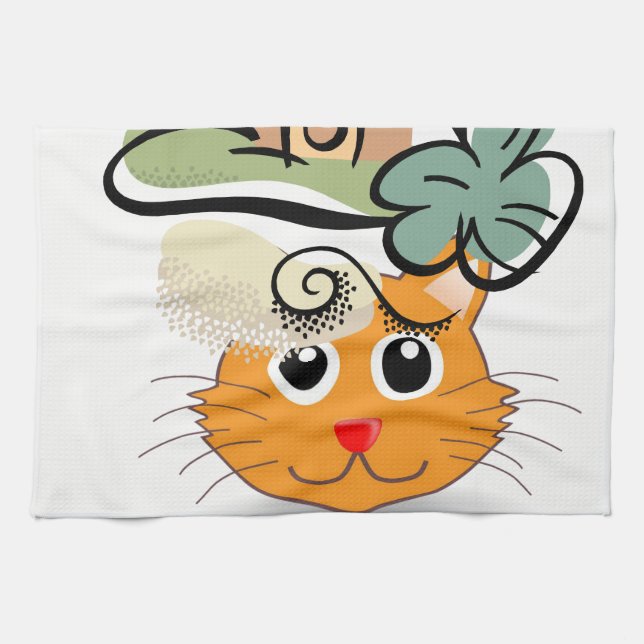Saint Patrick's Day Kitchen Hand Towel Cat (Horizontal)