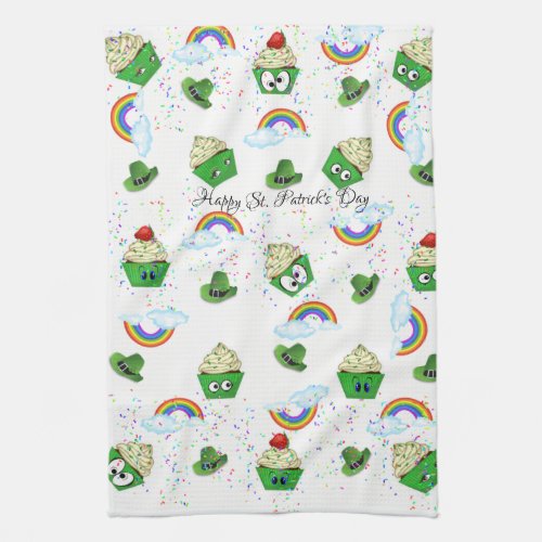 Saint Patricks Day Kitchen Hand Towel Cupcakes