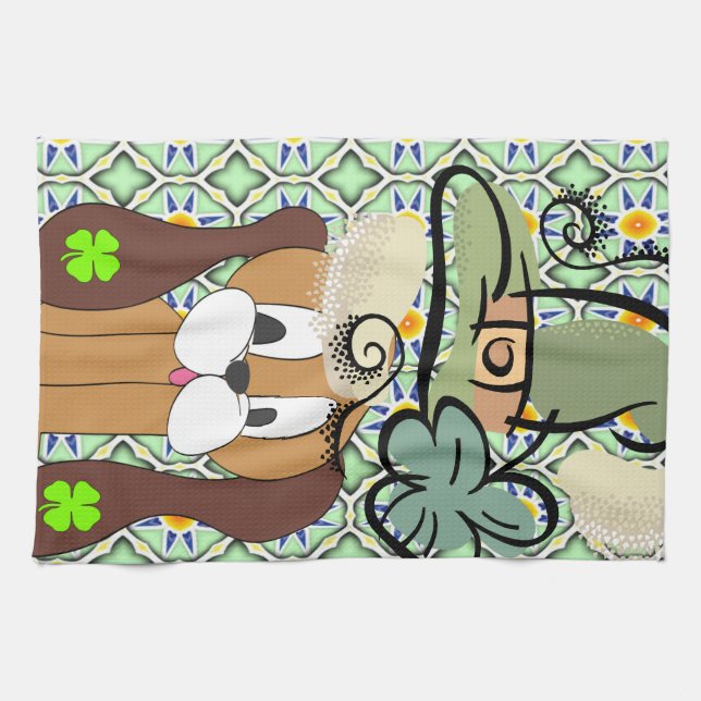 Saint Patrick's Day Kitchen Hand Towel Dog (Horizontal)