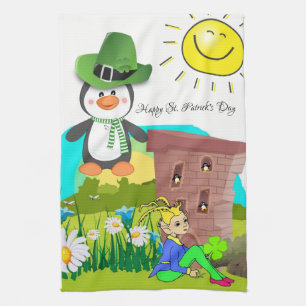 Saint Patrick's Day Kitchen Hand Towel Penguin