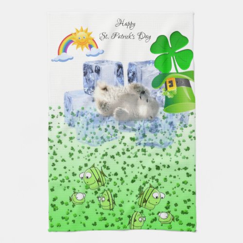 Saint Patricks Day Kitchen Hand Towel Polar Bear