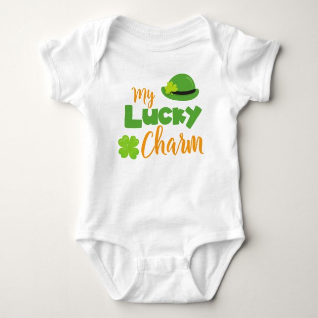 Saint Patrick's Day, Leprechaun Hat, Lucky Charm Baby Bodysuit (Front)
