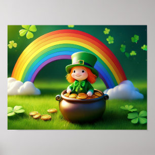 Saint Patrick's Day Leprechaun in Pot of Gold Poster
