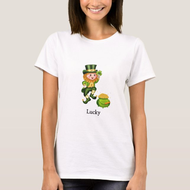 Saint Patrick's Day leprechaun & pot of gold T-Shirt (Front)