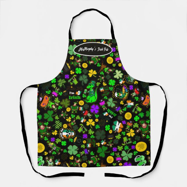 Saint Patrick's Day Leprechauns Lucky Personalized Apron (Front)