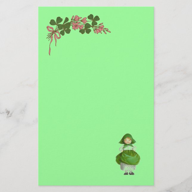 SAINT PATRICK'S DAY-LITTLE IRISH GIRL /SHAMROCKS STATIONERY (Front)